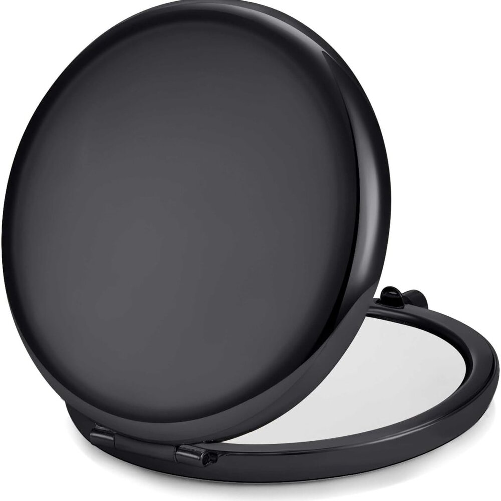 Compact Mirror for Purse, Metal Round Shell, Double-Sided 1X/2X Magnifying, Port